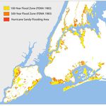 A slide showing FEMA's 100 and 500-year flood map for NYC made in 1982